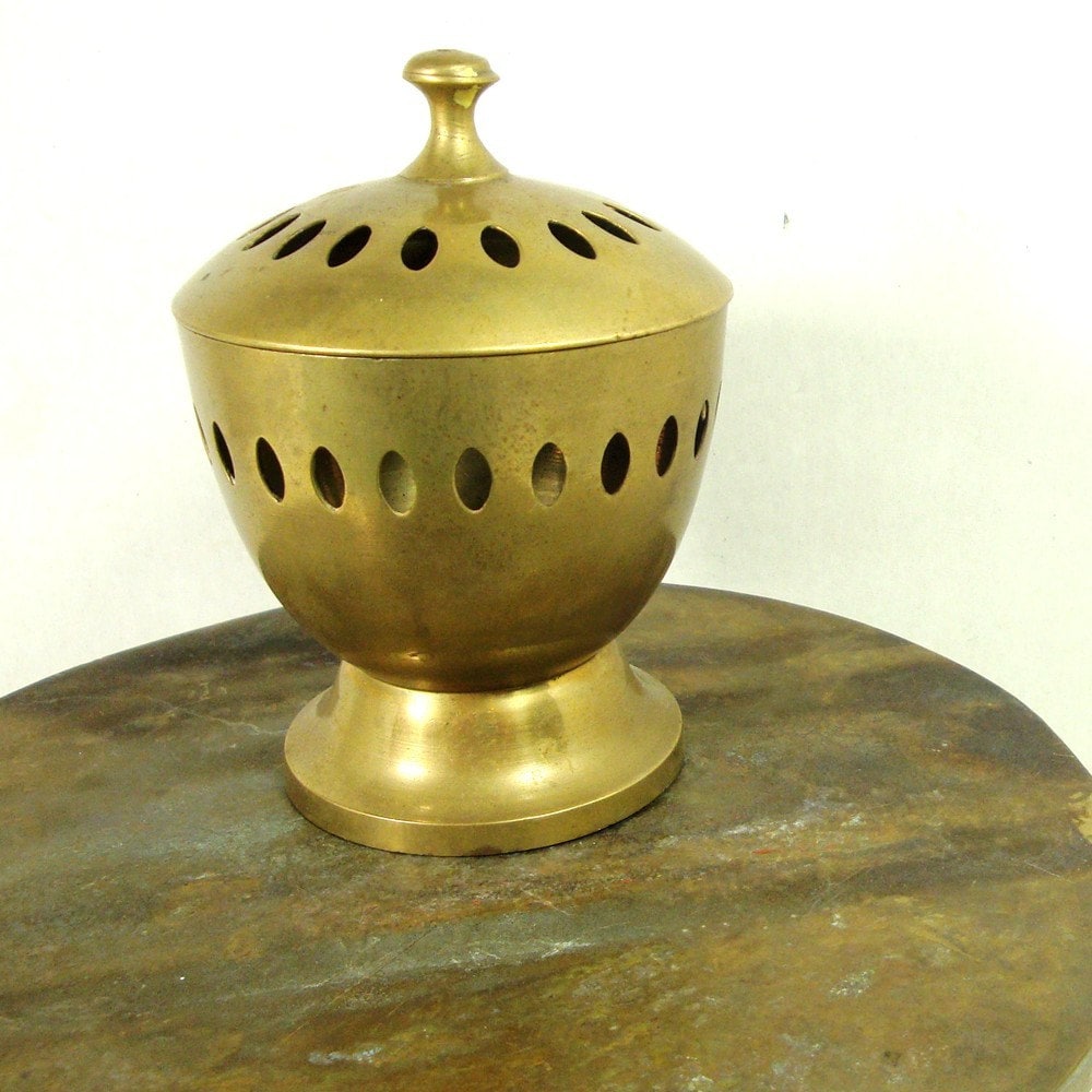 Brass Incense Burner Tea Light Burner Lidded Sage Burner