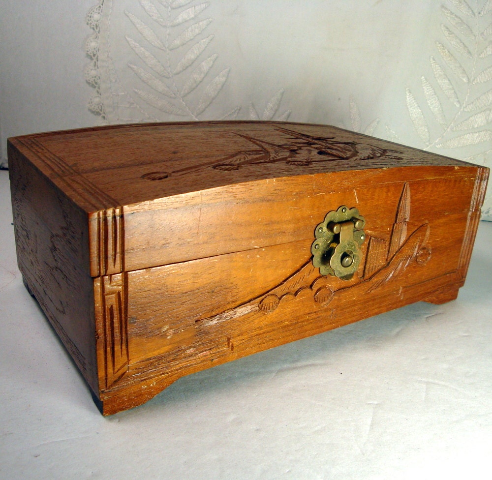 Mens Shabby Wood Jewelry Box 1950s Hong Kong Carved Rustic   Il Fullxfull.314204501 