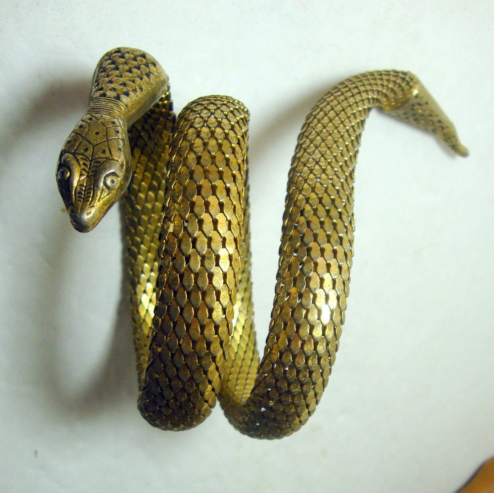 Egyptian Revival Upper Arm Bracelet 1970s Snake Coiled Scales