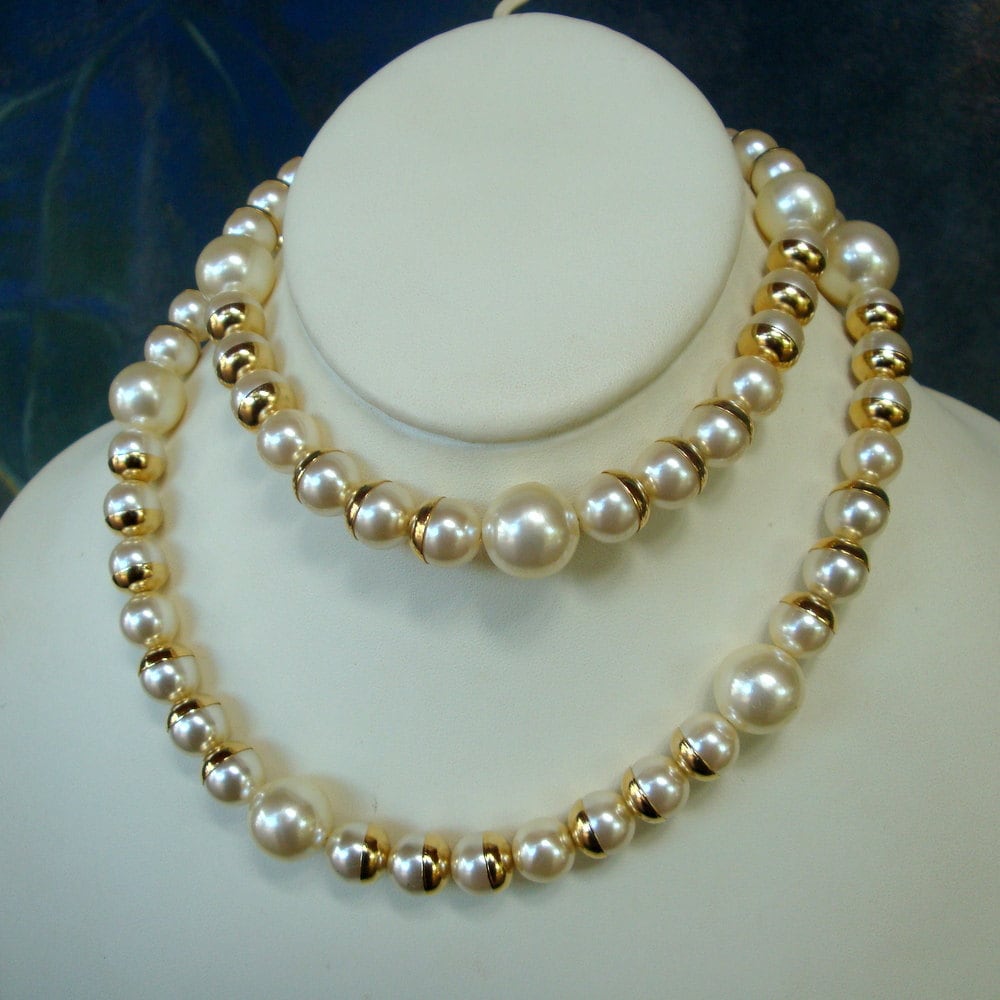 NAPIER Vintage Gold and Pearl Necklace by VintageStarrBeads