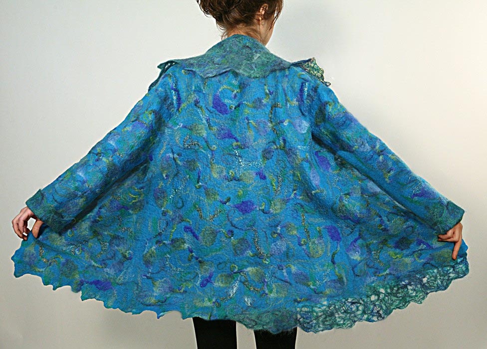 silk felting for felted Nuno Etsy ChicComplement on coat wool jacket by PEACOCK