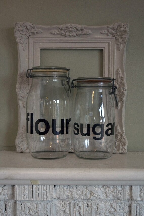 Glass Flour and Sugar Jar by whiteelephantvintage on Etsy