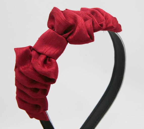 Bow headband in wine on black leather headbands for women and