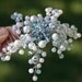 SALE-wedding hair comb, Falling Star wired pearls and vintage broach comb