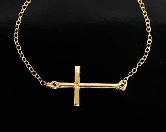 Sideways Cross Necklace in 18kt Gold