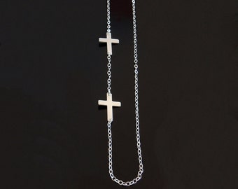 Double Sideways Cross Necklace in Sterling Silver
