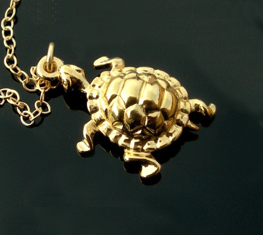 18kt Gold Turtle Necklace on a 14kt Gold Filled Chain