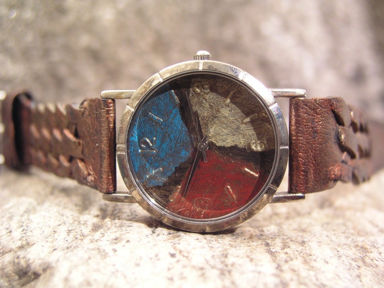 Multicolor Copper Watch Face Leather Band by kapadesigns on Etsy