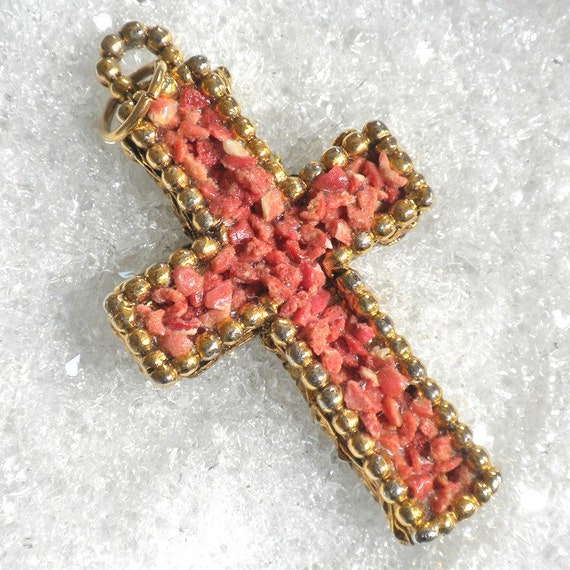 double Cross Sided  cross pendant  Pendant Coral  Double Encrusted