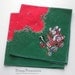 2 Vintage Christmas Napkins - Bunny Train and Holly - Red and Green Cloth Napkins