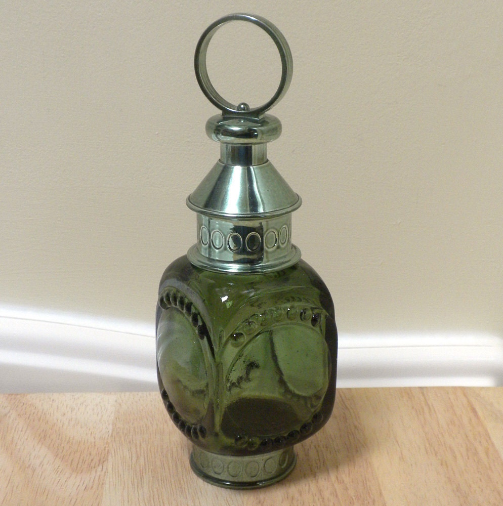 Vintage Avon Whale Oil Lantern Green Glass Perfume Bottle