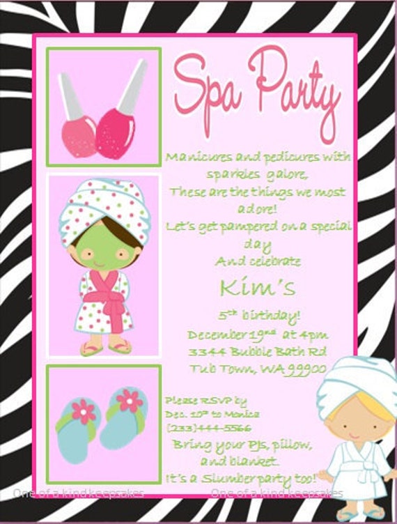 Items similar to Spa Party ZEBRA Invitations PRINTABLE diy ...