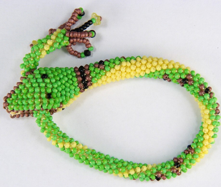 Bead Crochet Springtime Green Snake Bracelet