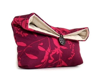 Pink on Mulberry Wildflowers, Bridesmaid Gift, Makeup Bag, Clutch Purse, Great for Travel, Gift Under 25