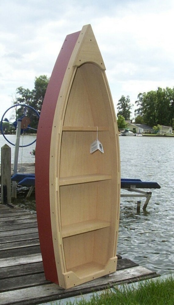 Handcrafted 4 foot Wood Row Boat Bookcase shelf shelves canoe