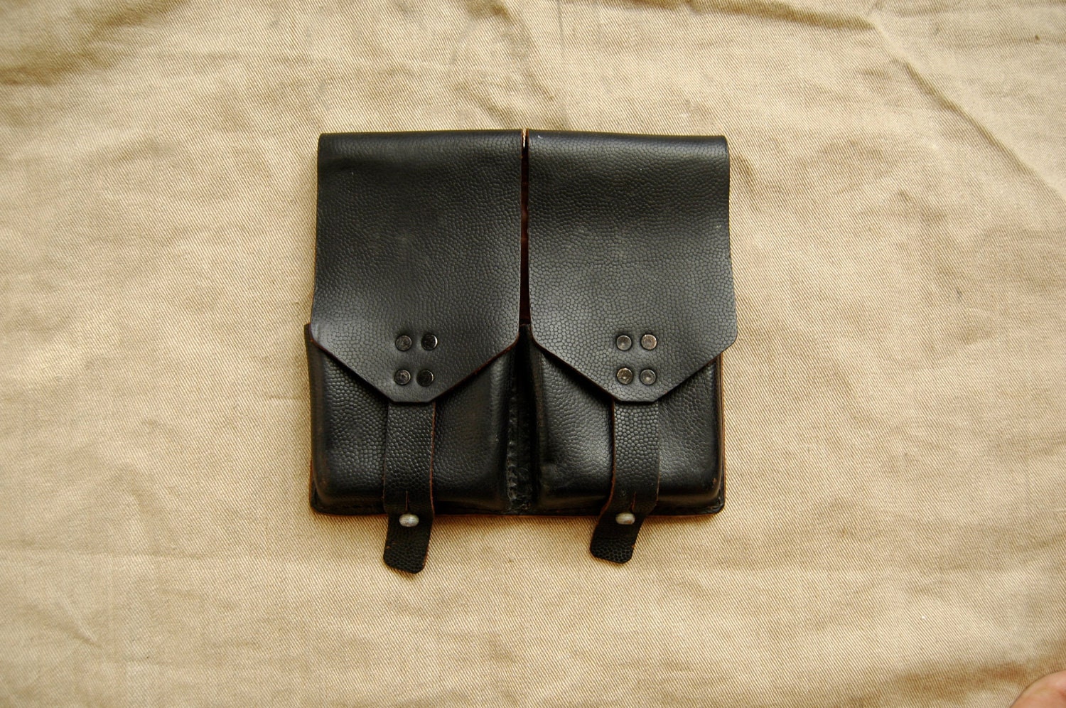 Vintage Black/Brown Leather Military Belt Pouch by TheKMonstrosity