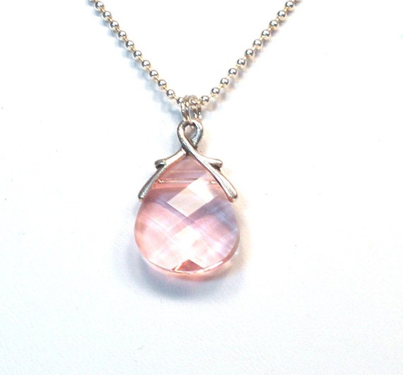 October Birthstone Necklace Rose Pink Necklace by designsbylaurie