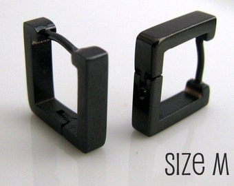 Men's Black Huggie Hoop Earrings - XS And M Sizes, Sleek Steel California Style