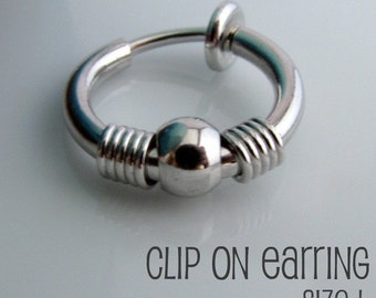 Ear Cuff and Clip On Earring - For ear cartilage or earlobe or Helix or Rim or Nose - Non Pierced Silver Hoop For Men size L (575)