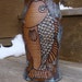 Ceramic fish pottery vase, bass, hand-painted stoneware clay vessel, amber irridescent - home, kitchen, cabin, office. Valentines Day.