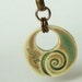 Willow Green Swirl Love ceramic pendant, pretty, feminine, handmade from porcelain clay