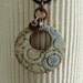 Geo Circle Ceramic Pendant, Travertine Cream with Desert Sky Blue matte glazes, Clay pendant, handcarved design