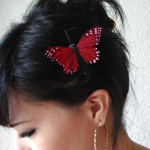 red butterfly hair clip butterfly hair accessories