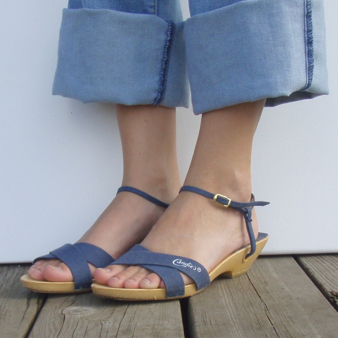 denim strappy sandals