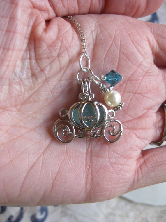 Cinderella Coach Sea Glass Necklace Aqua by MermaidsTearsJewelry
