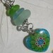 Sea Glass and Heart Necklace - The Stacking Heart - Blue and Green Seaglass