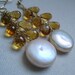 SALE-Citrine and Coin pearl Earrings, golden honey yellow and creamy white pearls, bridal jewelry