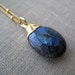 Titanium Labradorite necklace, gold dipped solitaire spectrolite pendant, midnight blue gemstone