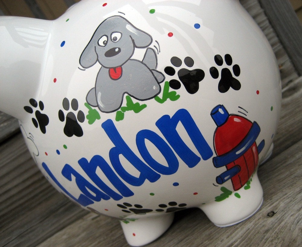 Puppy Dog Personalized Piggy BankLarge by jdavissquared on Etsy