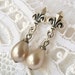 Marie Antoinette Vintage Pearl Earrings Ivory Teardrops Fleur de Lis Silver Post Earrings