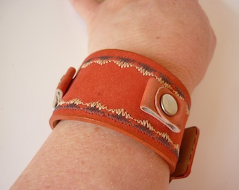 Vintage Wide Watchband Red Suede w Embroidery NOS