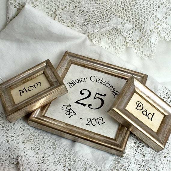 3 Silver Wedding Frames Customizable Anniversary Frame Set in