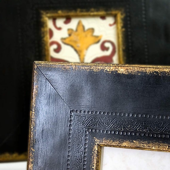 4x6 Black and Gold Wide Frame with Engraved Leaf Design