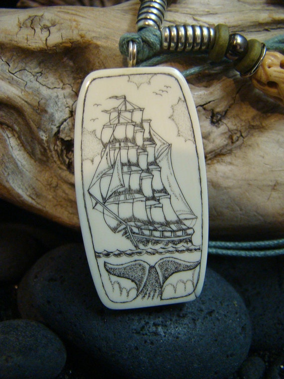 Items similar to Scrimshaw Schooner Ship Fossil Mammoth  