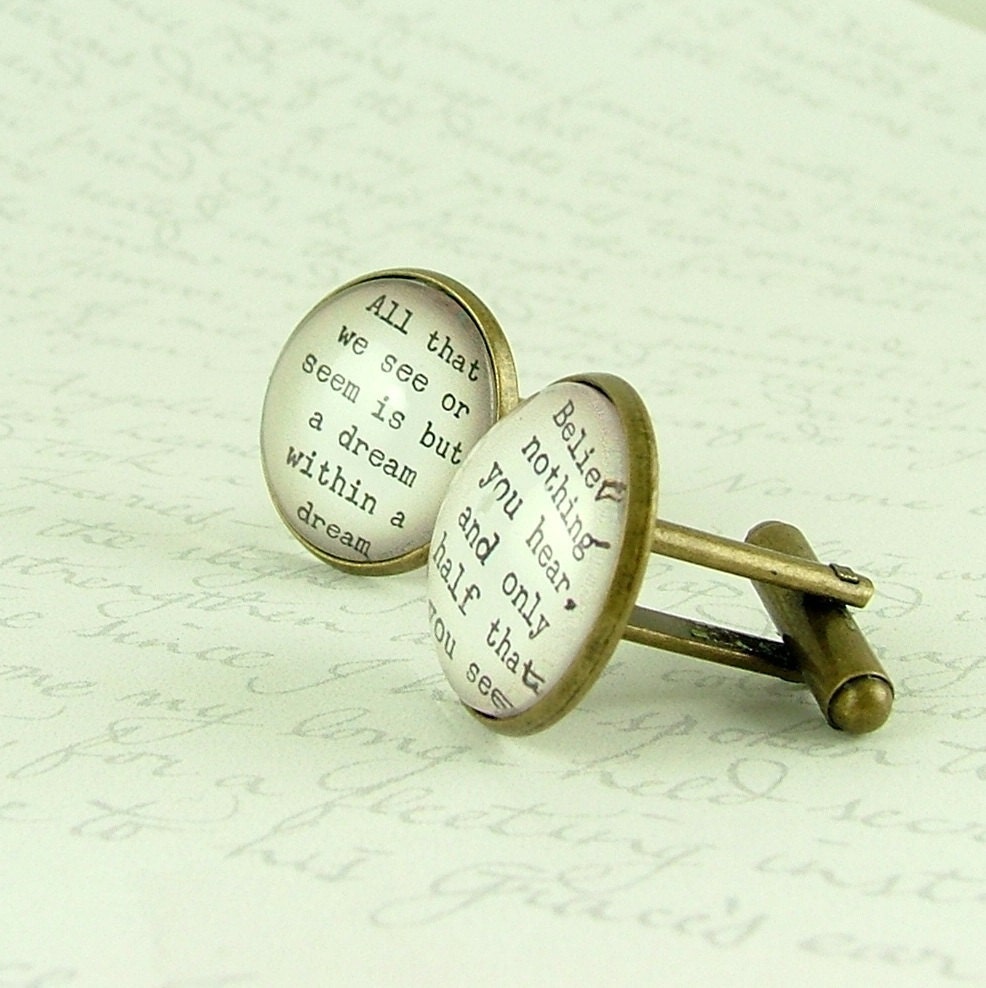 SALE Edgar Allan Poe Cufflinks Literary Quotes Believe