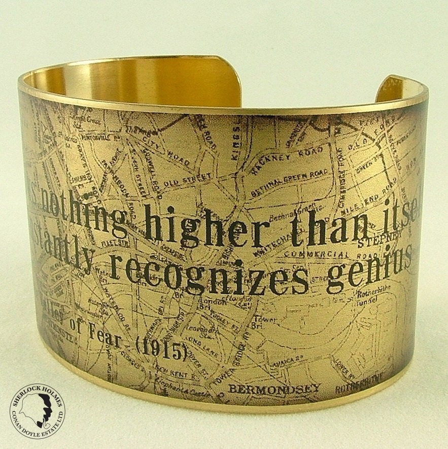 Map of at Baker Street - Mediocrity Knows Nothing - Sherlock Holmes Literary Brass Cuff Bracelet