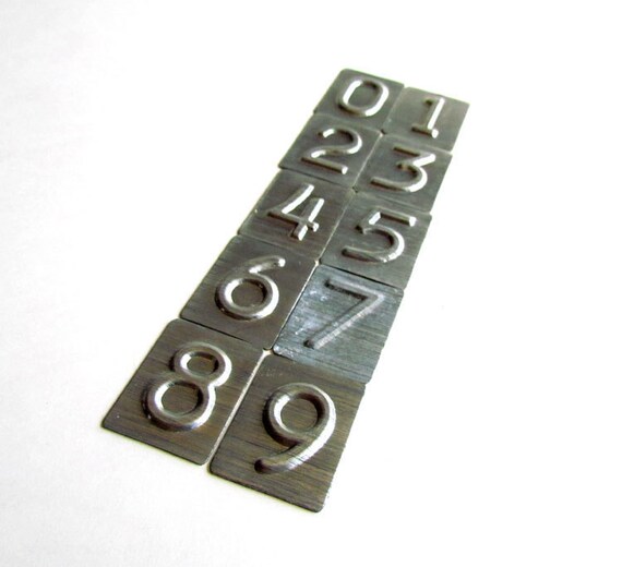 Number Embossing Stamps of Metal 0 through 9 Industrial Look