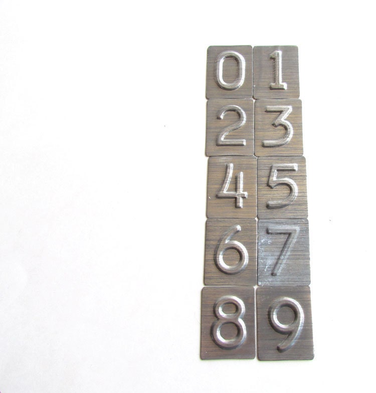 Number Embossing Stamps of Metal 0 through 9 Industrial Look