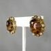 Vintage antiqued brass Western Germany earrings with glass cab, amber rhinestones