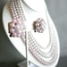 Vintage pink and cream iridescent beaded demi parure, necklace and earrings