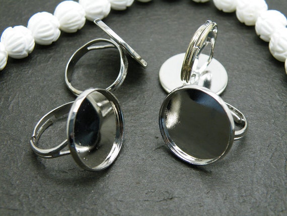 Ring Blanks -- 100pcs Adjustable White Gold Ring Base 20mm pad H89 Ring Blanks -- 100pcs Adjustable White Gold Ring Base 20mm pad H89