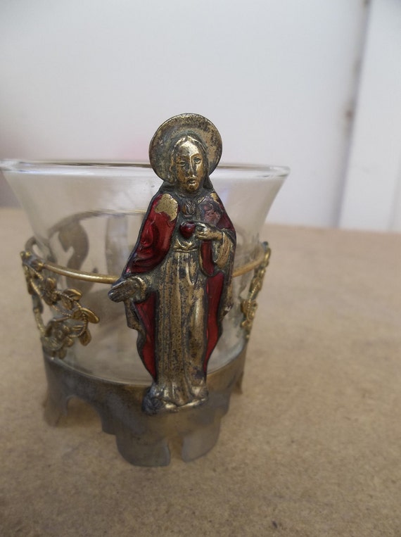 Items similar to Vintage Religious Metal Votive Candle Holder Jesus