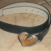 Black Leather Belt by TERRITORY AHEAD Brass Silver Heart Shaped Buckle Size Medium Vintage Cowgirl Western Belt