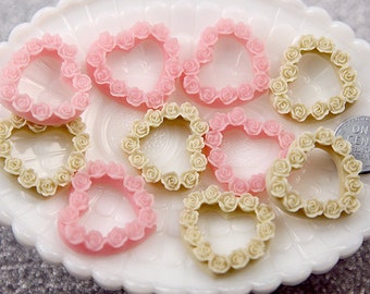 28mm Rose Heart Wreath Resin Cabochons - 8 pc set