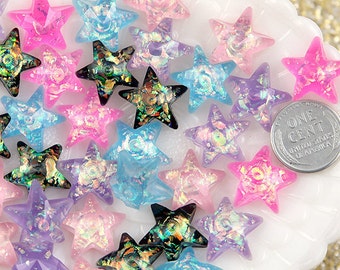 Pastel Stars - 17mm Pastel AB Glitter Star Resin Cabochons - 10 pc set