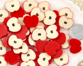 14mm Cute Apple Fruit Slices Resin Cabochons - 8 pc set